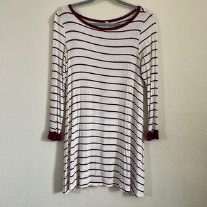 Size small longsleeve, burgundy, and white striped shirt, brand name emerald
